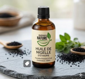 Flacon d'huile de nigelle éthiopienne – pure, pressée à froid